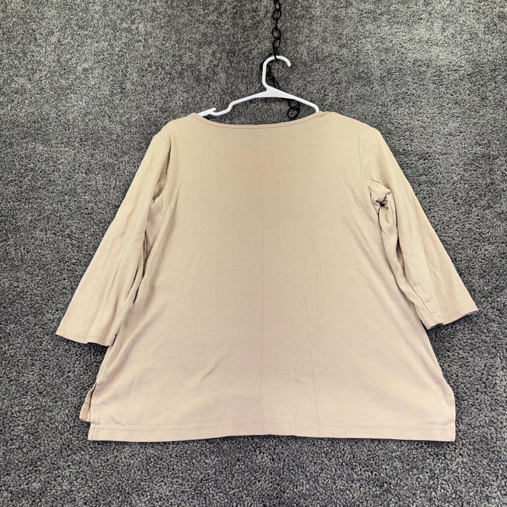 Chico's Shirt Womens 1 Beige 3/4 Sleeve Scoop Neck Cotton Tee Casual Basic